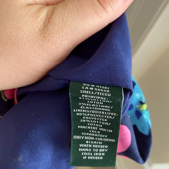 Navy Blue and Pink Floral Cotton Mini Dress - Picture 6 of 6